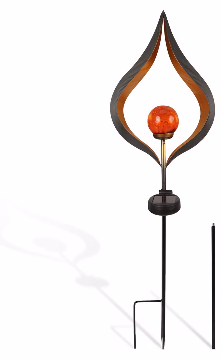 2 sculture luminose solari a forma di goccia, alte da 67 a 95 cm