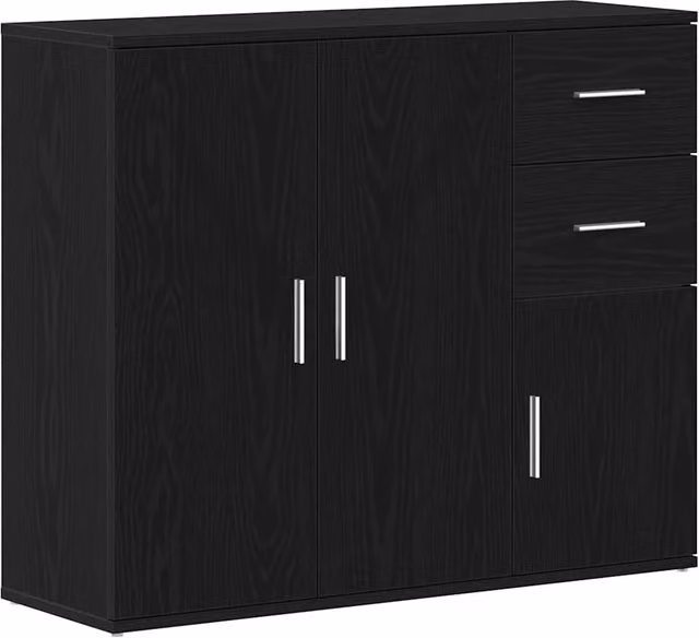 Credenza Buffet e Madia in Rovere e Legno Nero per Soggiorno o Sala da Pranzo L: 91 cm, P: 29,5 cm, H: 75 cm – 1