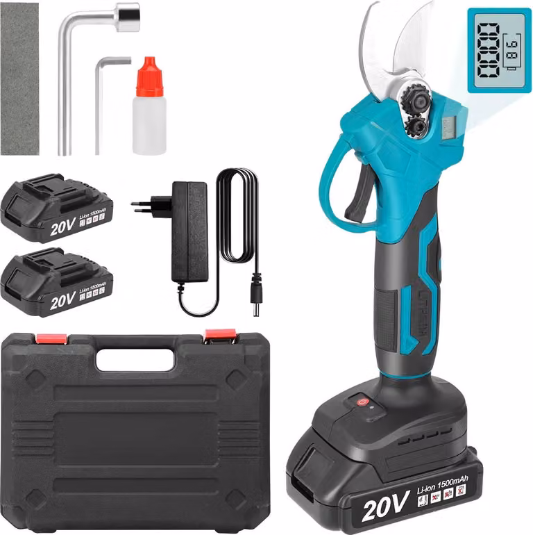 Cesoie elettriche per potatura - Cesoie da giardino a batteria - 21 V - Senza fili - 2 batterie - Motore brushless - Per potatura alberi - Blu