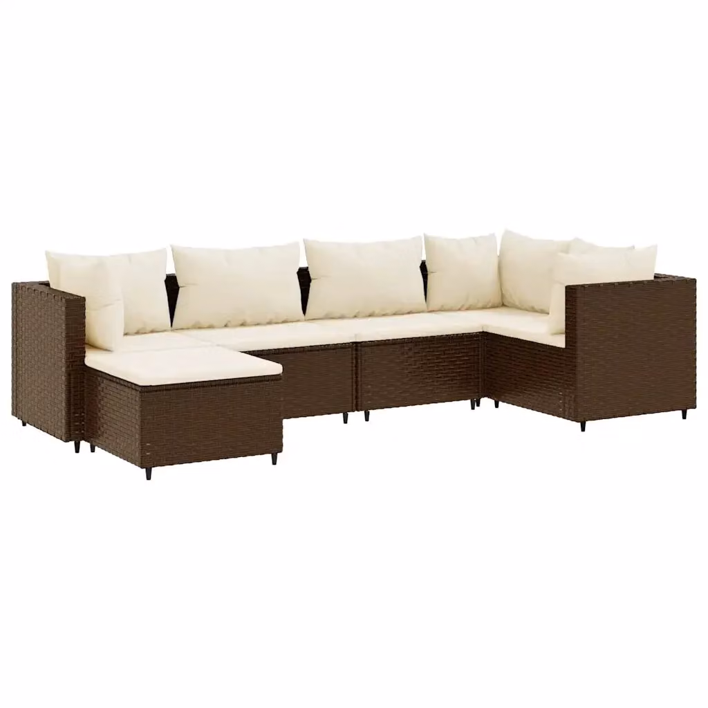 Set di mobili da giardino vidaXL in rattan marrone e bianco con cuscini, componibile a forma di L per 6 persone – 2