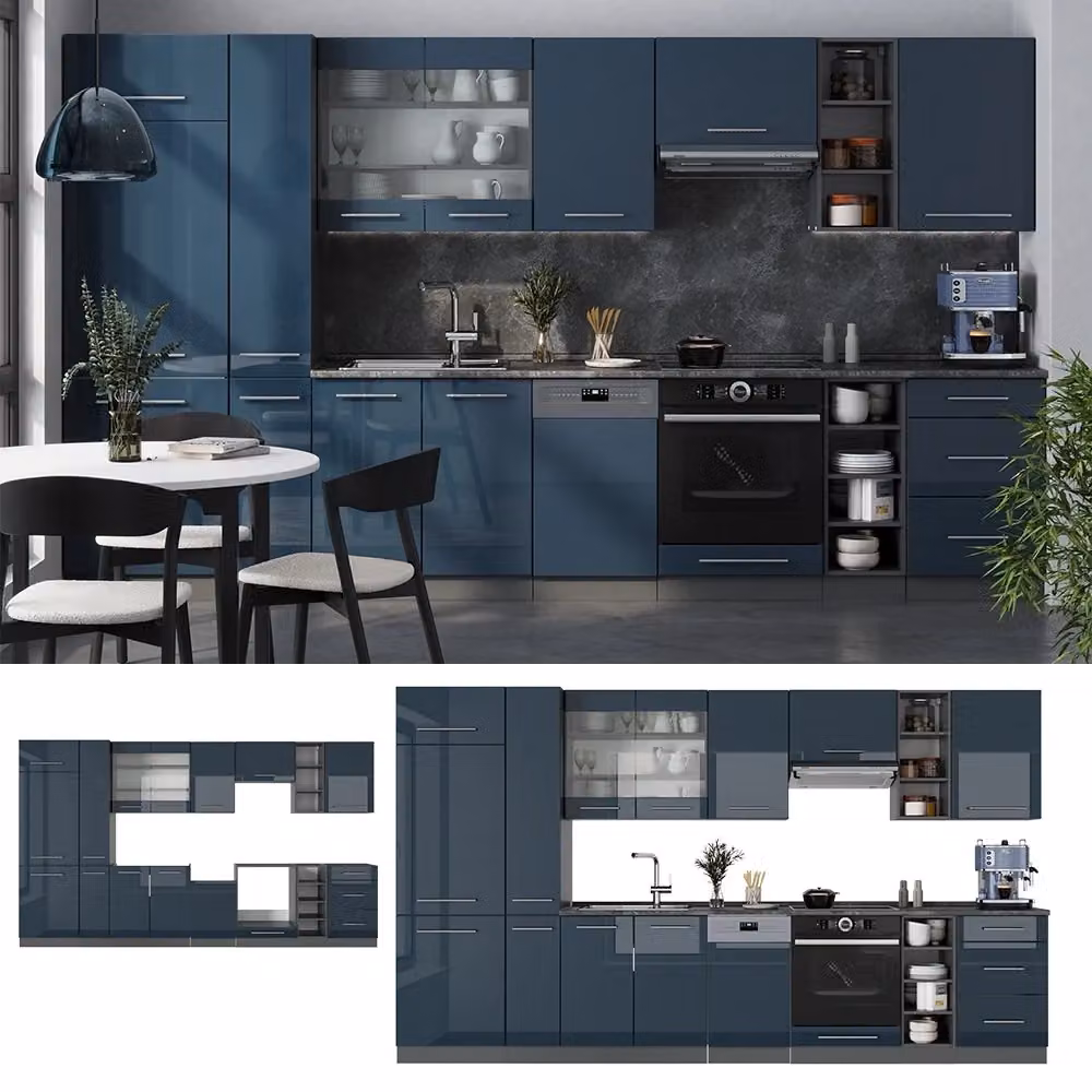 Cucina componibile Fame-Line Vicco Blu scuro lucido e Antracite L: 355 cm – 2