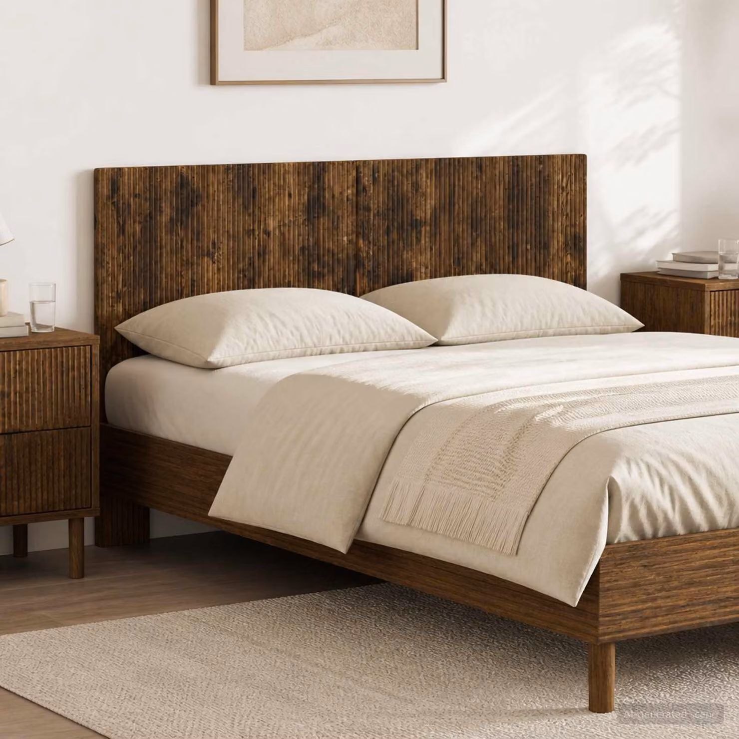 Testiera da muro vidaXL ARNHEM in legno ingegnerizzato Rovere Fumo con mensola integrata, marrone, L: 160 cm, H: 50 cm, P: 13,4 cm