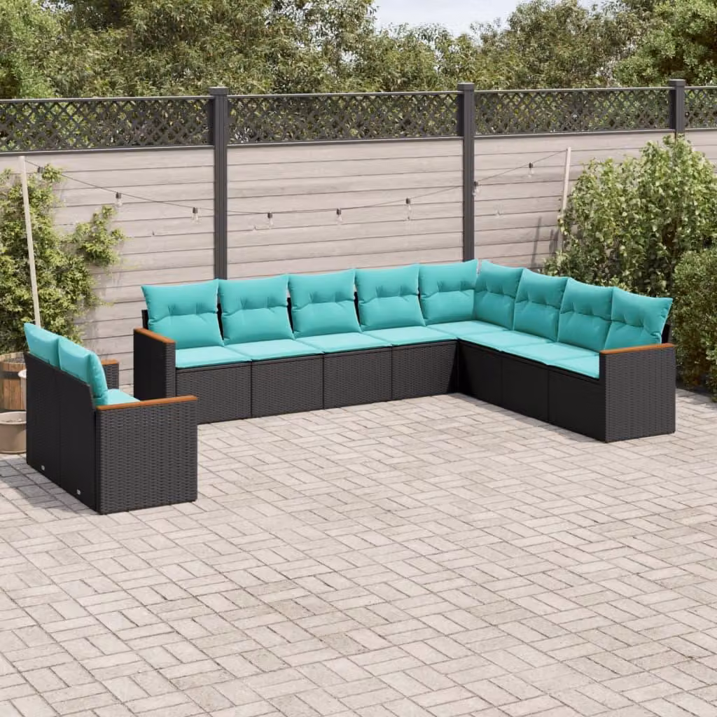 Maison Exclusive - Set da giardino 10 pezzi con cuscini, polyrattan nero