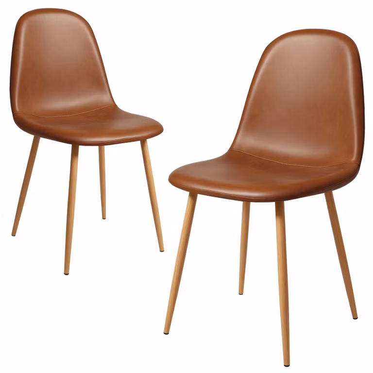 Set di 2 sedie da pranzo con cuscini in poliuretano, gambe in metallo, colore marrone