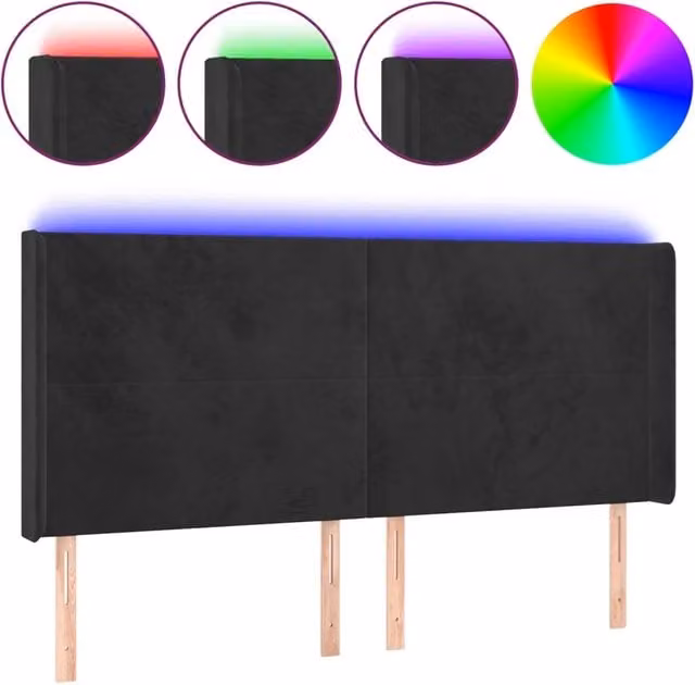Testata del letto con illuminazione LED e porta di ricarica USB in velluto nero L: 203 cm, P: 16 cm, H: 118/128 cm – 1
