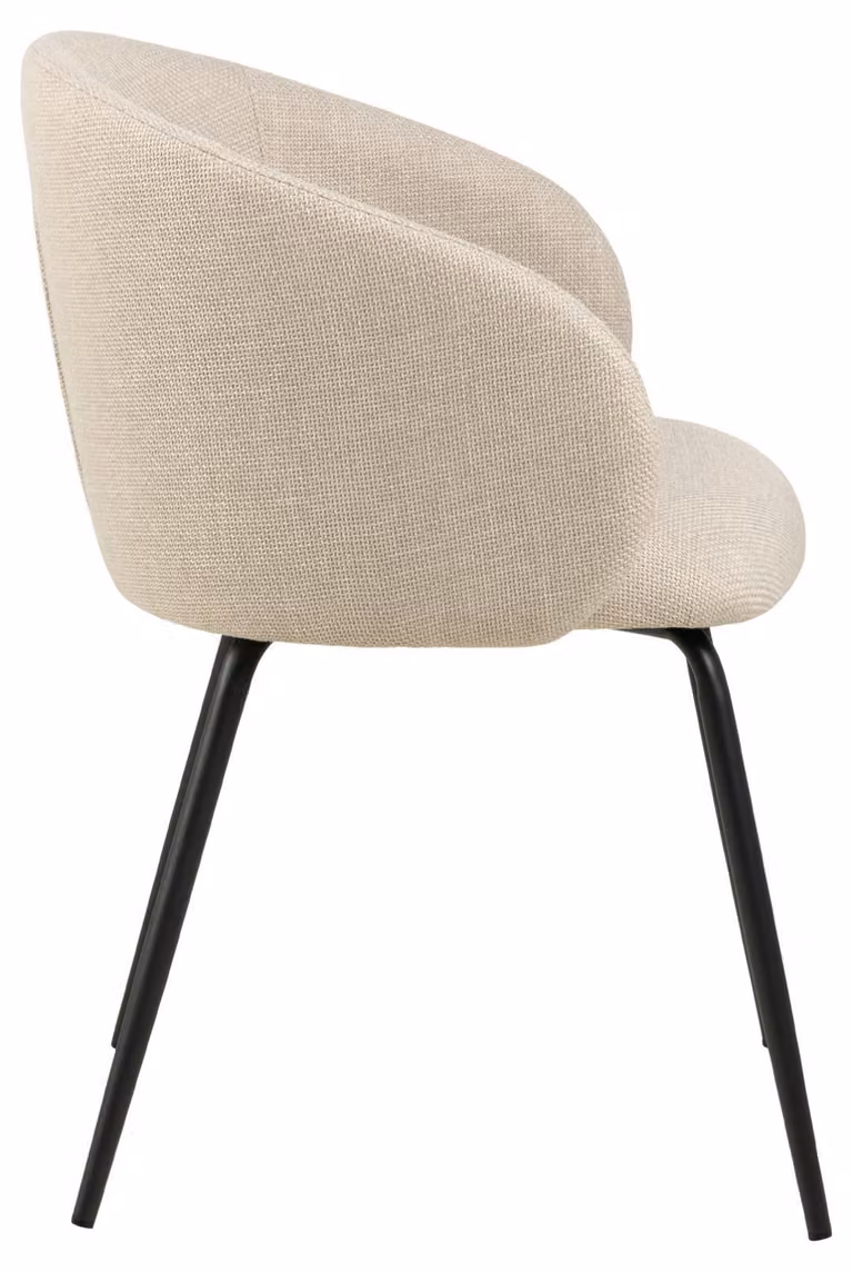 Sedia da pranzo Eleanor con braccioli in tessuto beige.