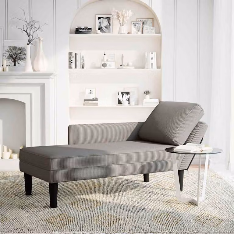 vidaXL Sdraio con Cuscino Destro in Velluto a Coste Grigio Chiaro