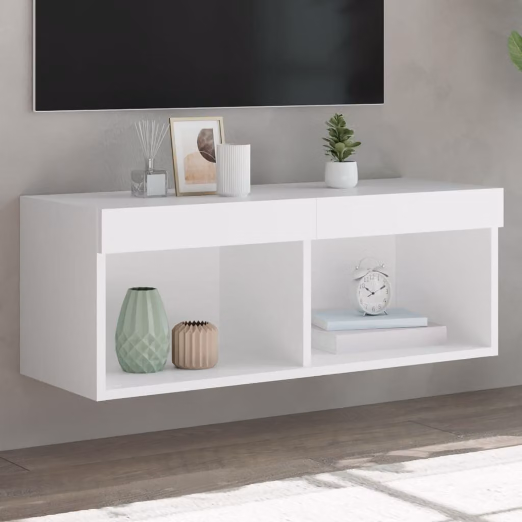 vidaXL Mobile Porta TV Moderno con Luci LED Integrate Bianco L: 80 cm, P: 30 cm, H: 30 cm