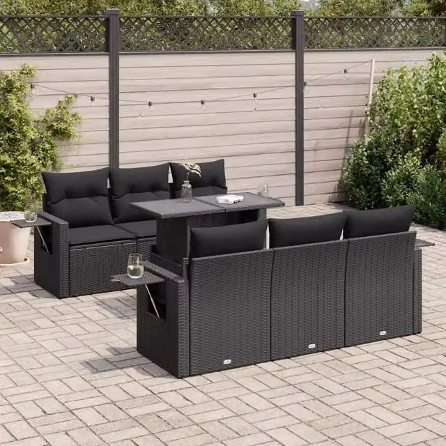 Set Divani da Giardino con Cuscini 7pz Nero Polyrattan 3326416