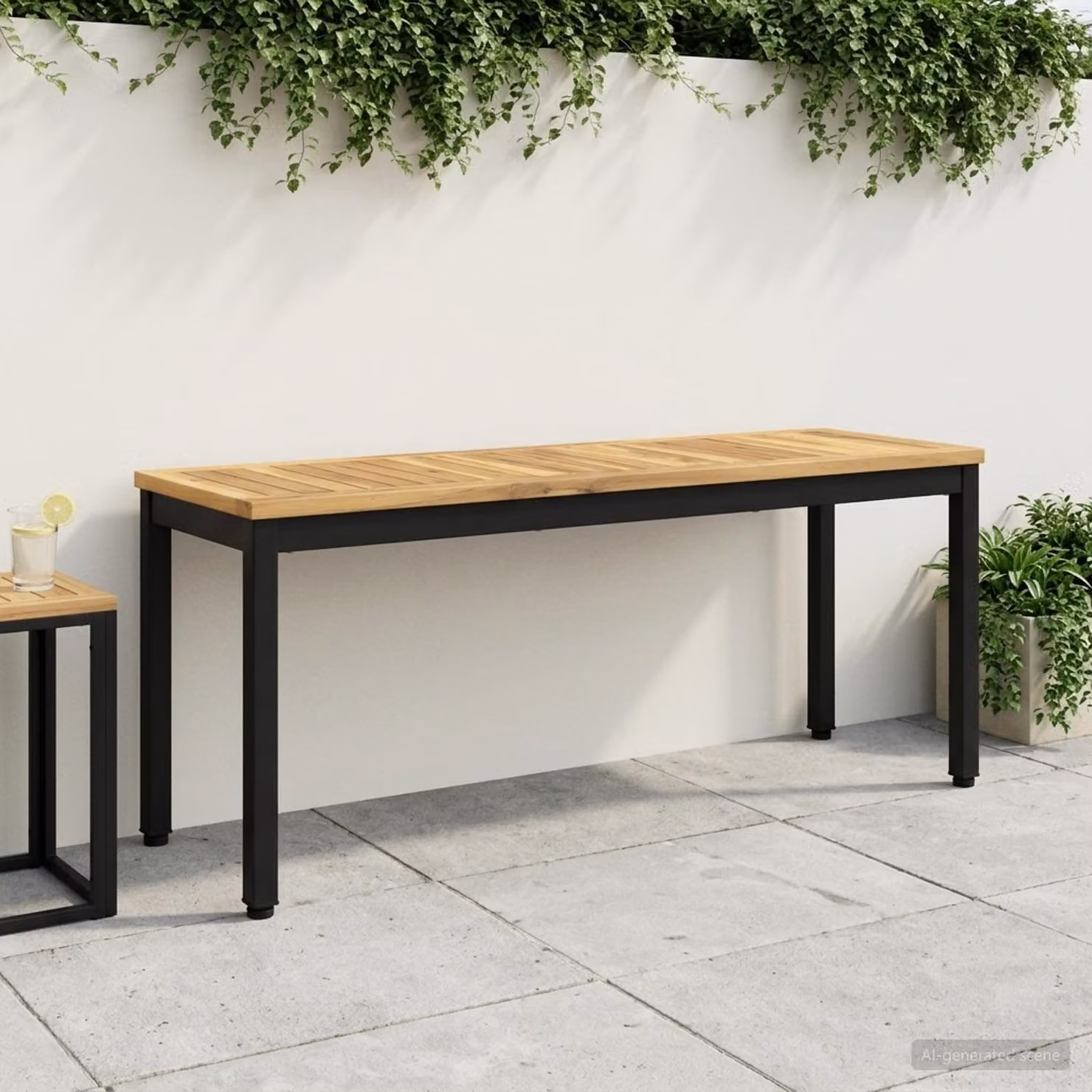 Panchina da giardino vidaXL in legno di acacia e metallo, stile rustico, Bianco e Nero, L: 108,5 cm, P: 35 cm, H: 45 cm