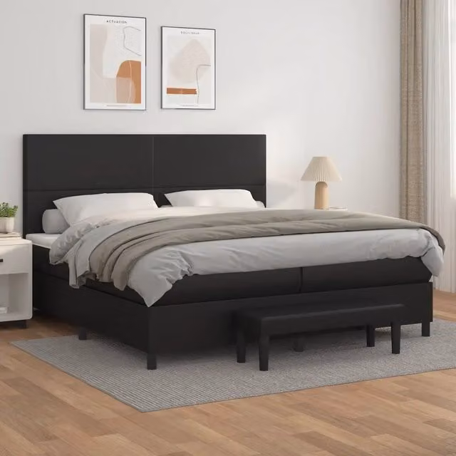 Letto a Molle Ibrido vidaXL con Materasso in Similpelle Nero e Bianco L/P/H: 200 x 200 x 128 cm – 1