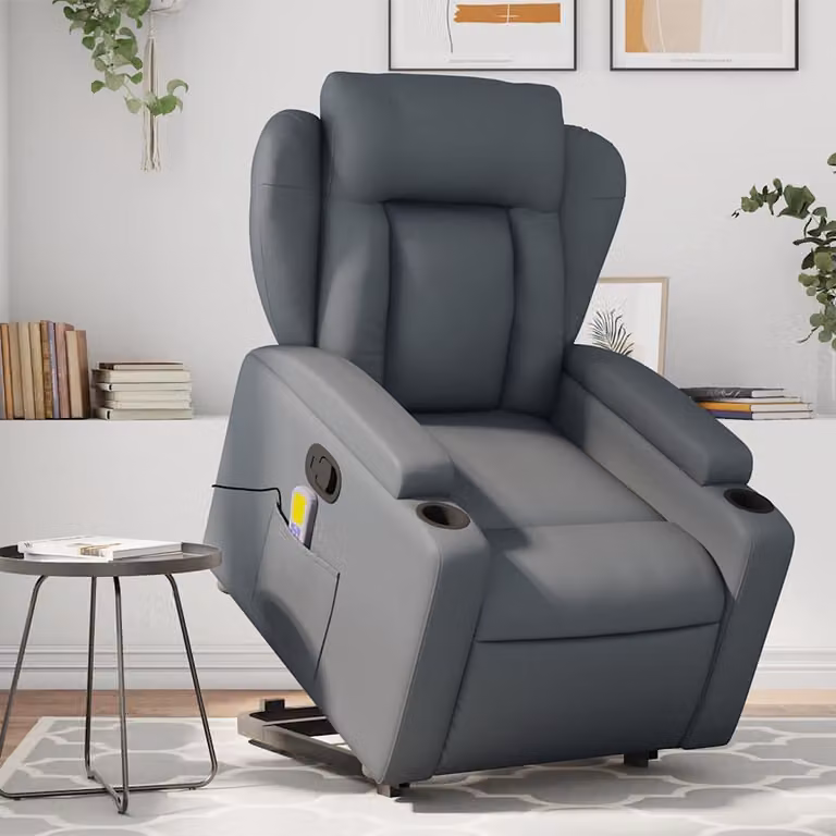 vidaXL Poltrona Alzapersona Reclinabile con Assistenza Elettrica in Similpelle Grigia