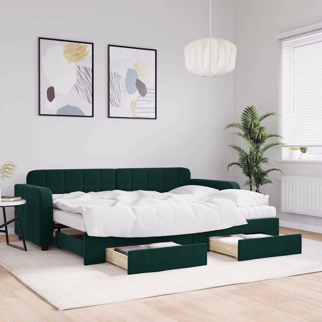 Divano Letto Estraibile con Cassetti vidaXL in Velluto Verde Scuro