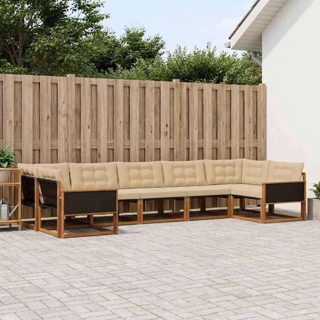 Set di divani da esterno vidaXL 7 pz in legno di acacia e textilene beige con cuscini per giardino e terrazza