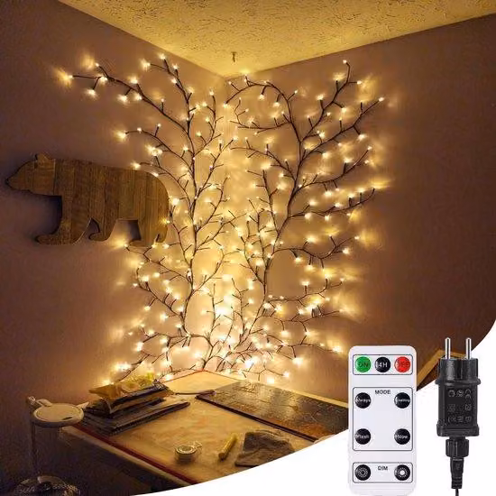Lampada in rattan con 144 LED e telecomando - elegante illuminazione da parete - pratici accessori per la casa