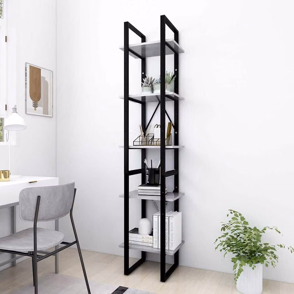 Libreria Industrial in Stile Loft vidaXL Grigia con Ripiani in Legno e Metallo L: 40 cm, P: 30 cm, H: 105 cm