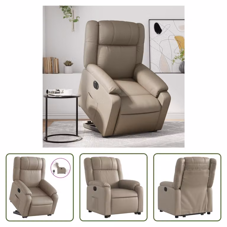 The Living Store Poltrona relax con supporto elettrico Cappuccino in ecopelle