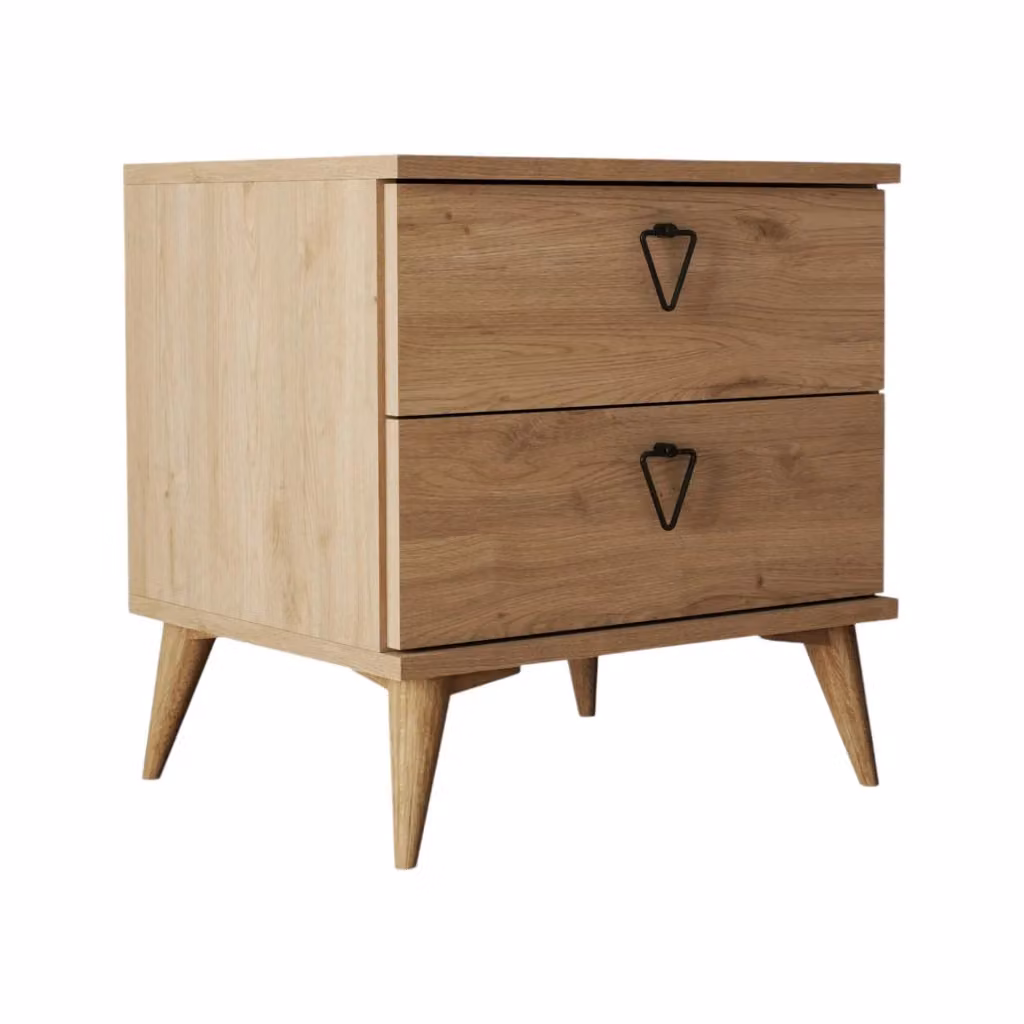 Comodino Pilar DMORA con 2 cassetti, colore marrone quercia, L: 52 cm, P: 45 cm, H: 55 cm – 2