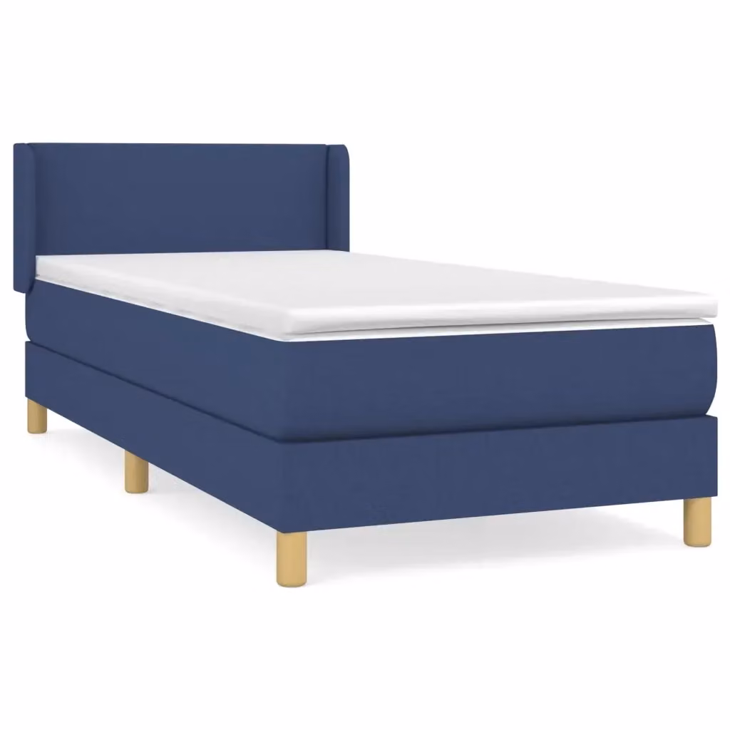 vidaXL Giroletto a Molle con Materasso Ibrido in Tessuto Blu e Bianco, L/P/H: 90 x 190 cm – 2
