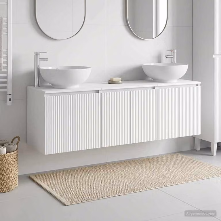 Set di 3 armadi da bagno moderni vidaXL in bianco con mobile lavabo e pensili sospesi L/P/H: 161,5 x 44,5 x 80 cm