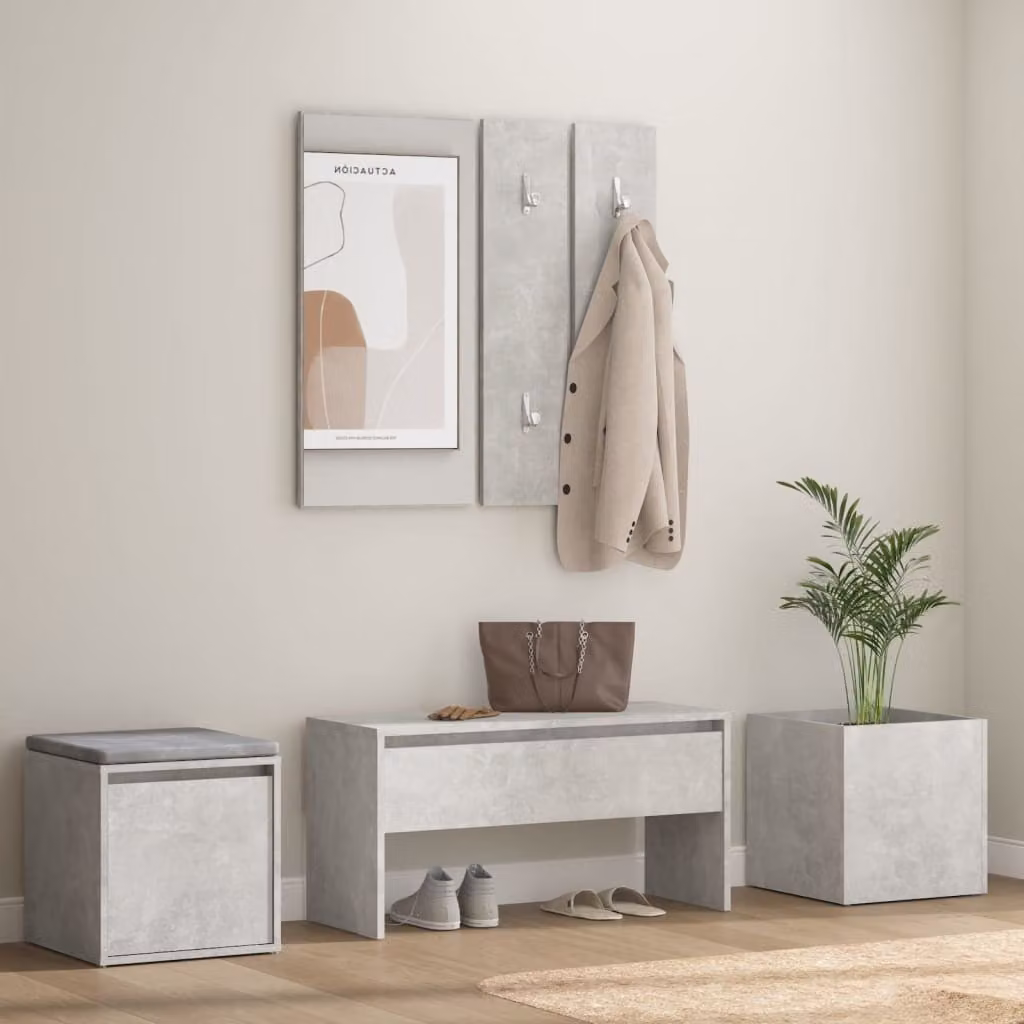 The Living Store Set di mobili per corridoio in cemento grigio materiale legno