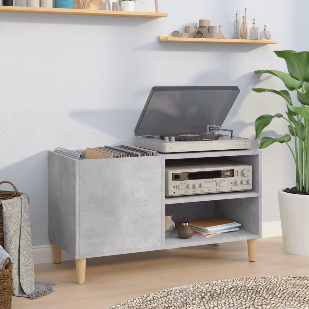 vidaXL Mobile Porta Dischi Moderno in Legno Multistrato Grigio Cemento L: 84,5 cm, P: 38 cm, H: 48 cm