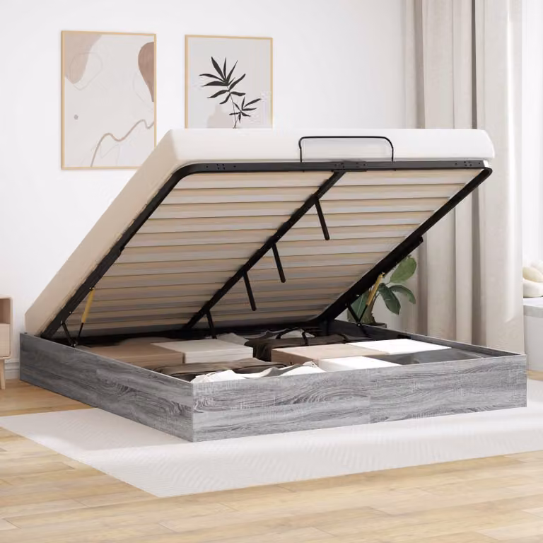 Letto ottomano vidaXL in legno ingegnerizzato grigio, L: 180 cm, P: 200 cm, H: 25 cm