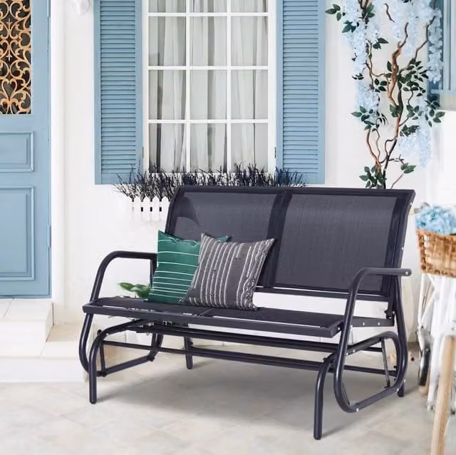 Dondolo da giardino biposto in metallo nero 120 x 70 x 85 cm