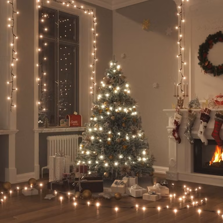 The Living Store Fata LED con 150 LED bianco caldo 15 m PVC
