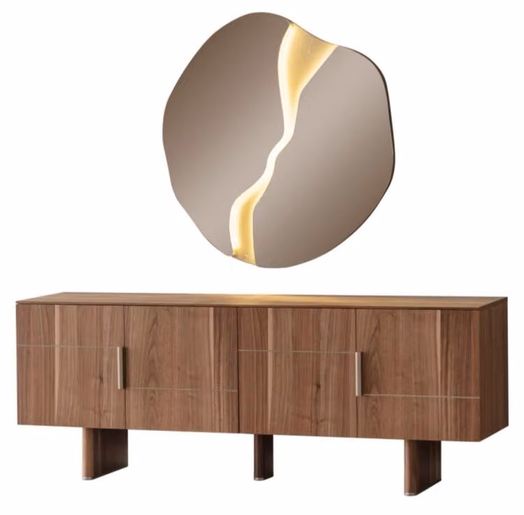 Mobile contenitore Braun con specchio, credenza, mobile portaoggetti, armadio contenitore