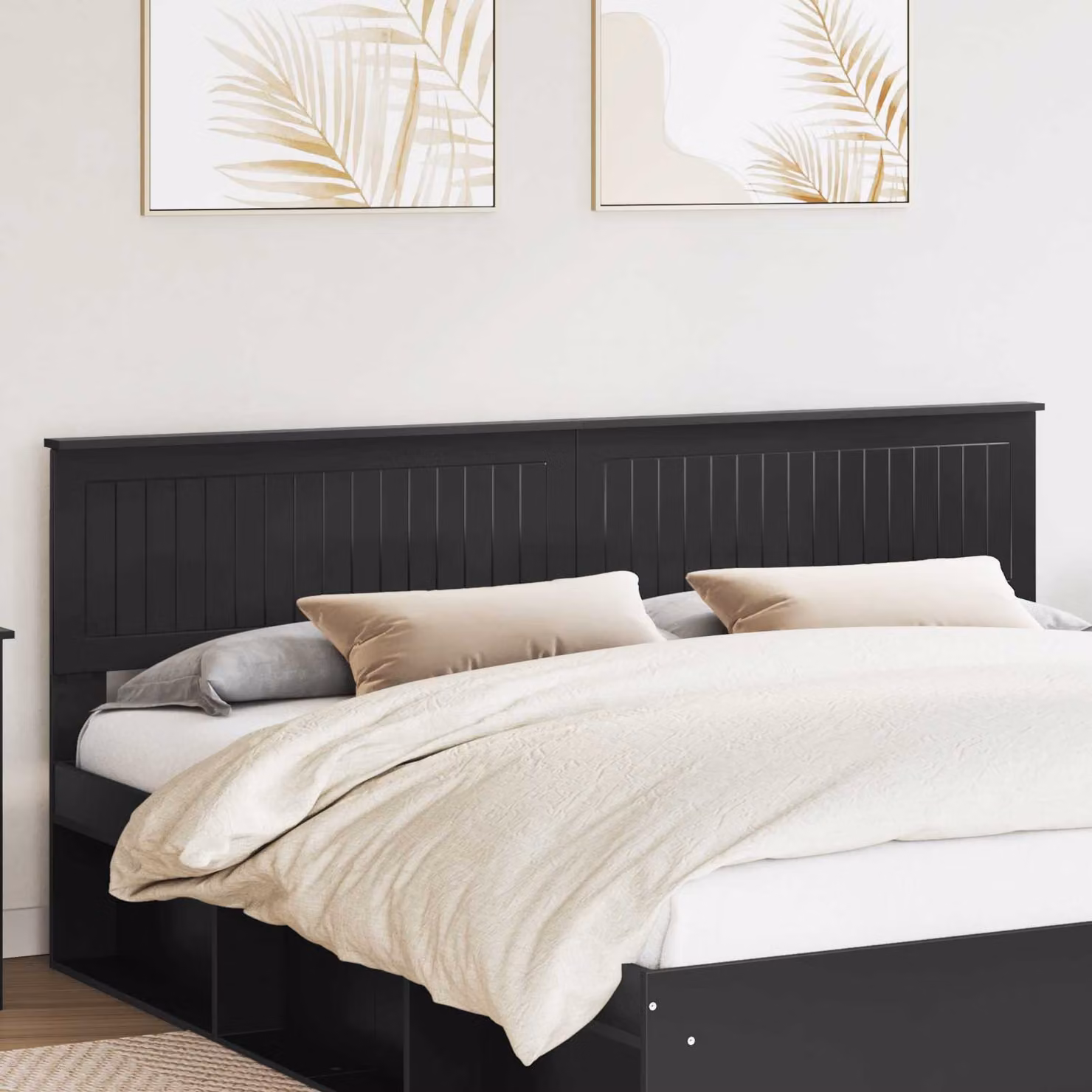 Testiera per letto moderna vidaXL in legno ingegnerizzato nero opaco, L: 203 cm, H: 90 cm, P: 35 cm