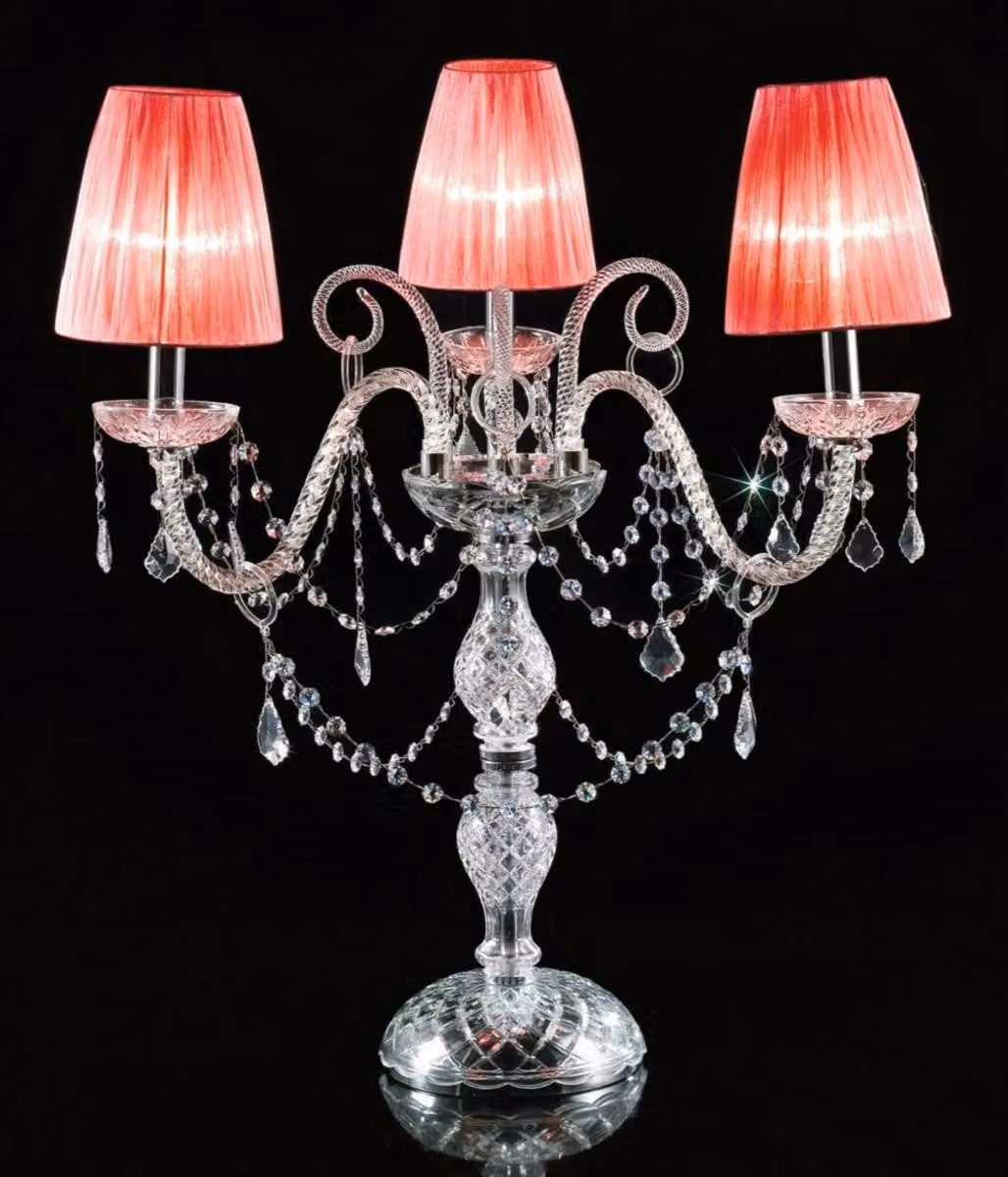Casa Padrino lampada da tavolo barocca in cristallo argento / rosso Ø 55 x H. 60 cm - Magnifica lampada da tavolo in stile barocco con vetro veneziano e cristallo Swarovski -  Italy