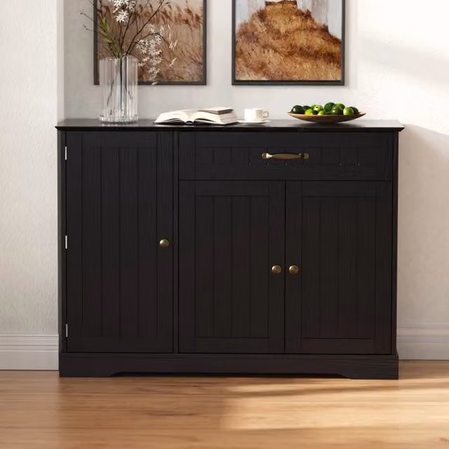Sideboard moderno ed elegante nero con 3 ante e 1 cassetto, credenza per sala da pranzo, soggiorno e ingresso