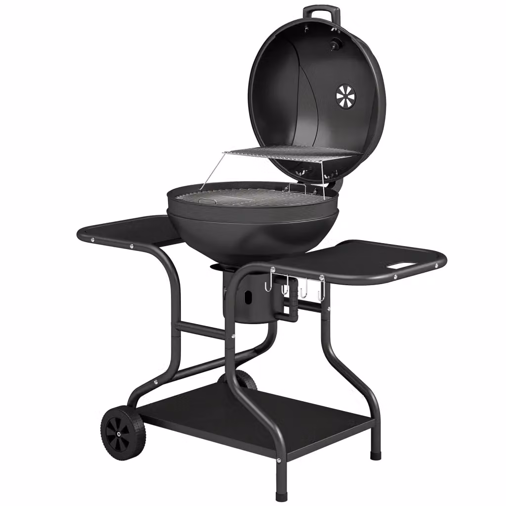 Barbecue a carbone con affumicatore e ripiani laterali Minimal nero L: 129 cm, P: 63,5 cm, H: 106,5 cm – 2