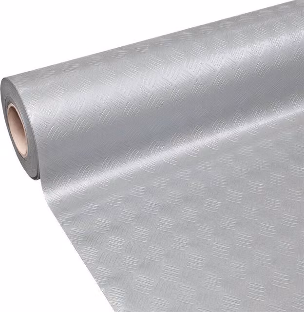 Tappeto Gomma Copri Pavimento 140x14 mt Effetto Lamiera Zerbino Antiscivolo Isolante Robusto Grigio