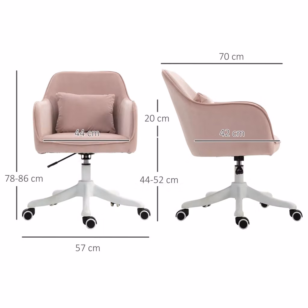 Sedia da ufficio ergonomica WISHDOR in velluto rosa con massaggio vibrante, altezza regolabile e rotelle 360°, L: 57 cm, P: 57 cm, H: 115 cm – 2