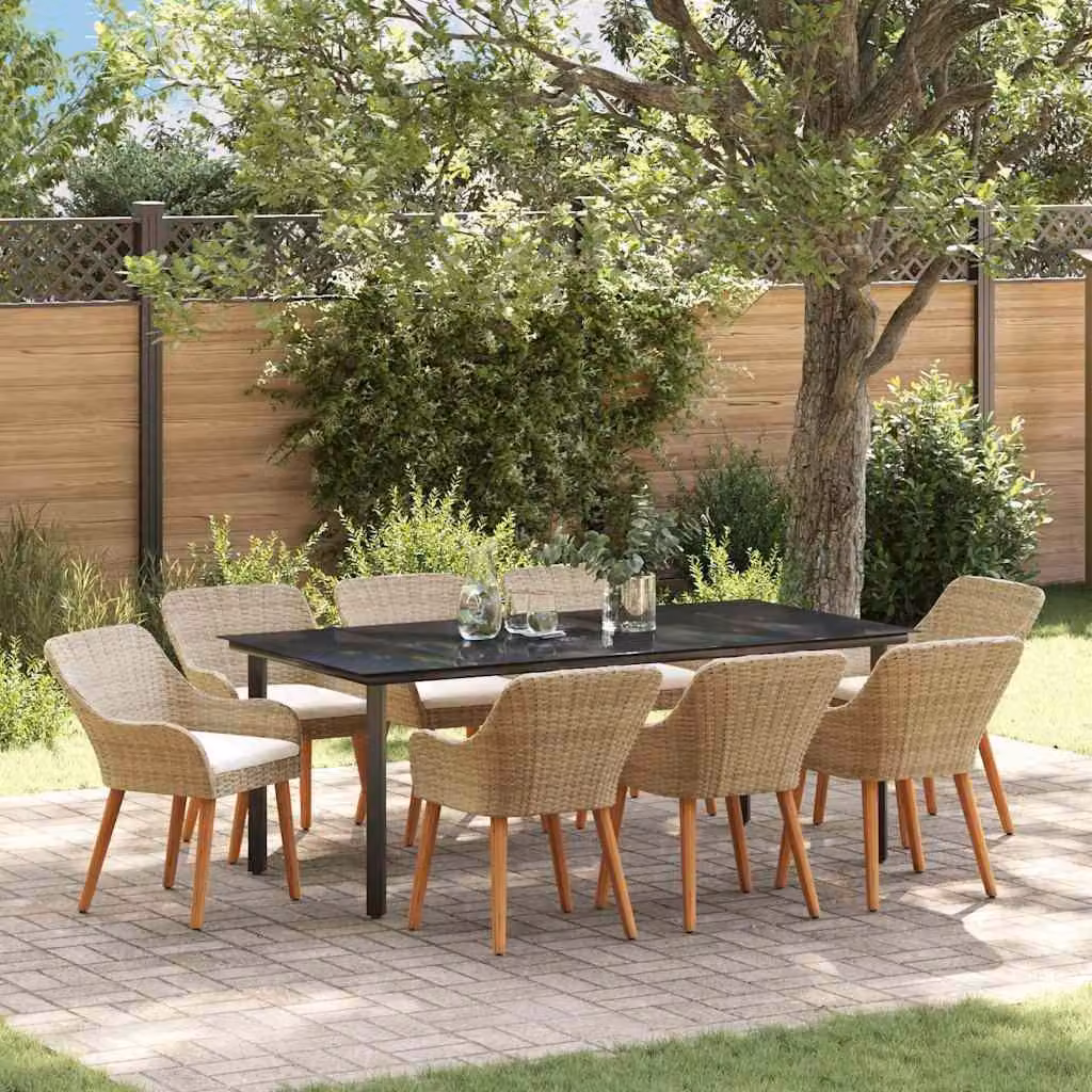 Maison Exclusive - Set da Pranzo per Giardino con cuscino 9 pcs Beige polyrattan