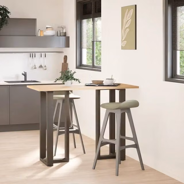 Coppia di gambe per tavolo da bar a forma di T in acciaio nero, design moderno e geometrico, L/P/H: 40 x 35 x 101 cm