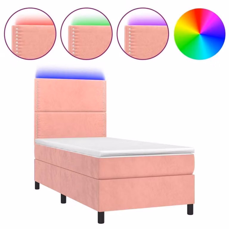 Letto a Molle con Materasso e LED Rosa 80x200 cm in Velluto