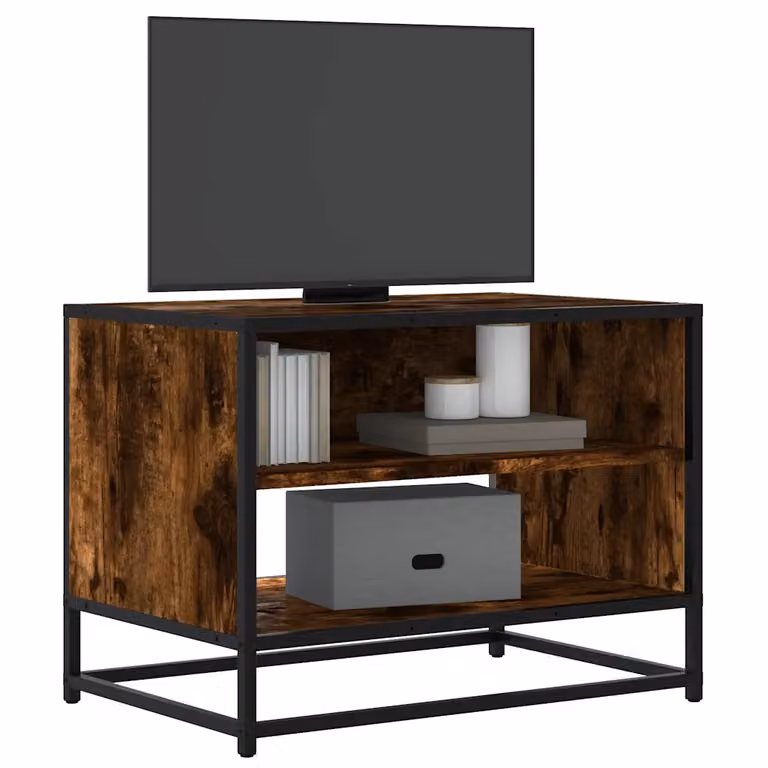 Mobile TV vidaXL in stile industriale in legno e metallo, colore rovere fumo, L 61 cm x P 40 cm x H 46 cm