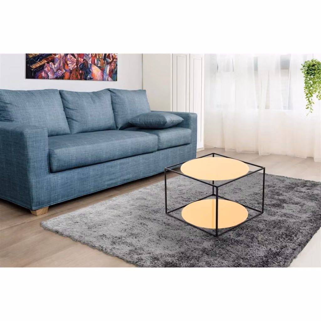 Tavolino rotondo Cody 110 di KENDRA HOME in metallo nero e vetro arancio – 2