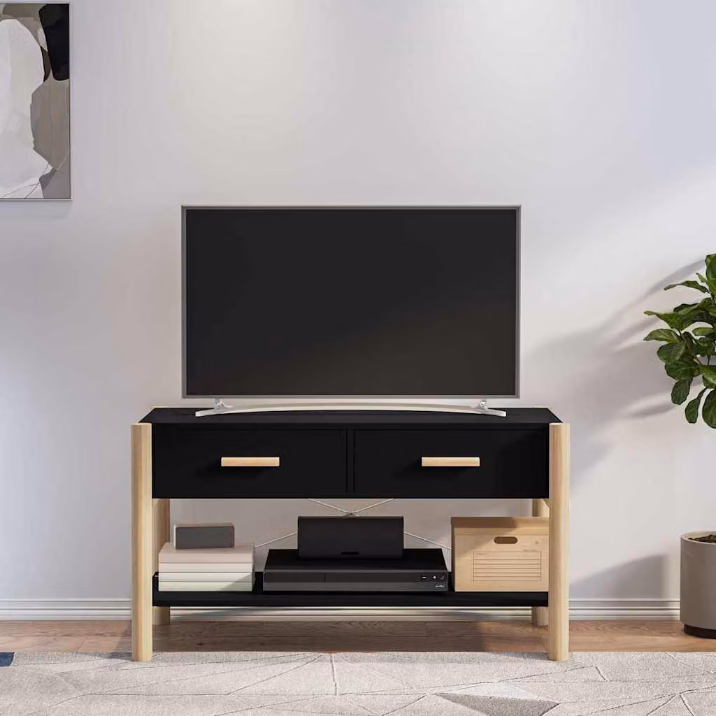 vidaXL Mobile Porta TV Nero in Legno di Pino, L 82 cm x P 38 cm x H 45 cm