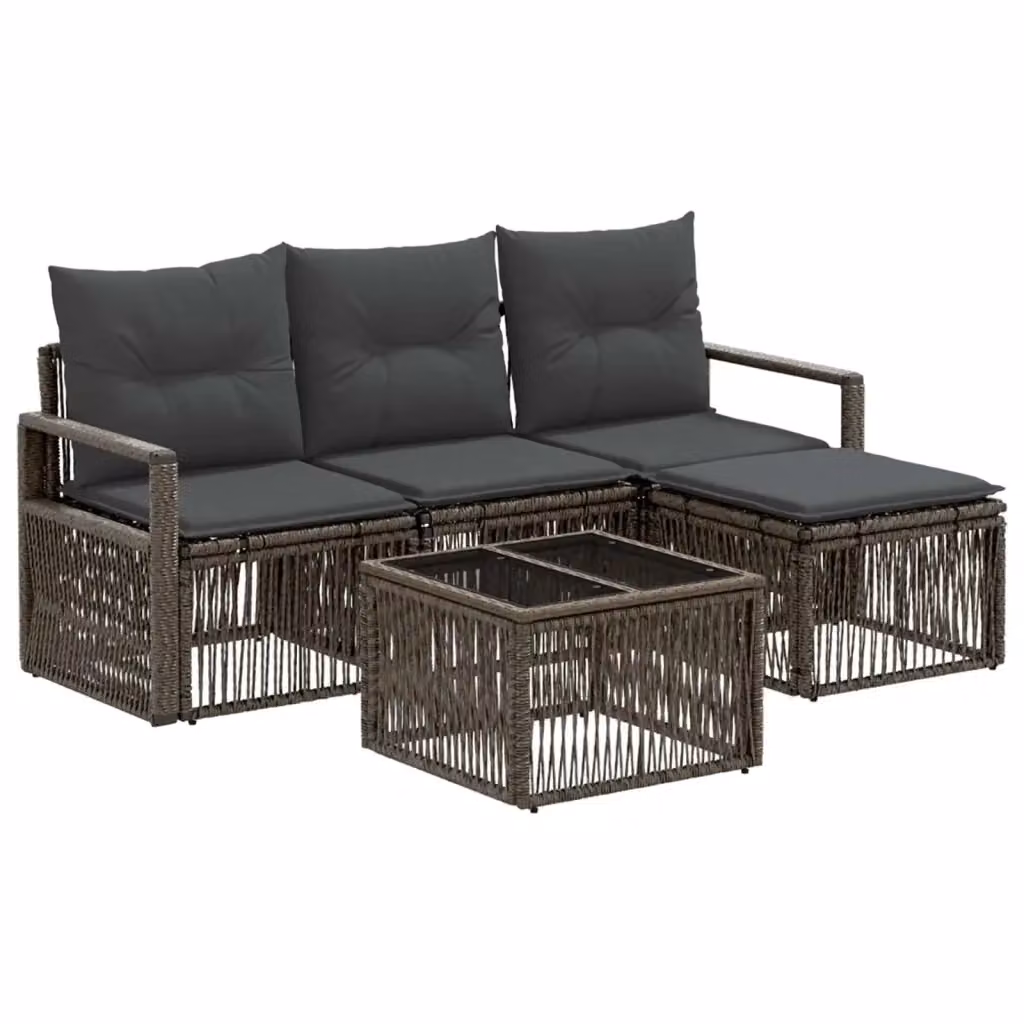 Set Divano da Giardino a L vidaXL in Polyrattan Grigio con Tavolino e Pouf – 2