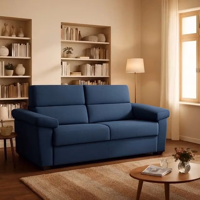 Divano Letto 2 Posti Seui Blu con Rivestimento Sfoderabile e Struttura in Legno Made in Italy L: 185 cm, P: 95 cm – 1