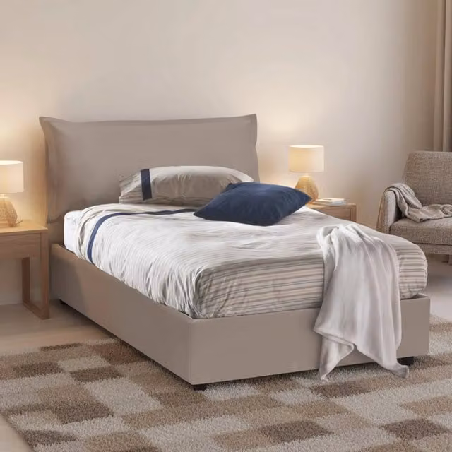 Letto Cistus Talamo Italia con Materasso Incluso, Base a Salire, Grigio Tortora, L/P/H: 120 x 200 x 35 cm
