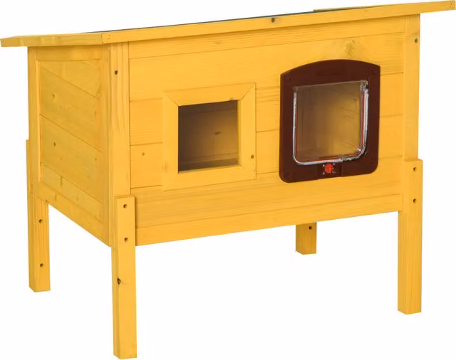 Cuccia a casetta Aosom per gatti e animali domestici in legno di abete giallo, L: 70 cm, P: 51.5 cm, H: 60 cm