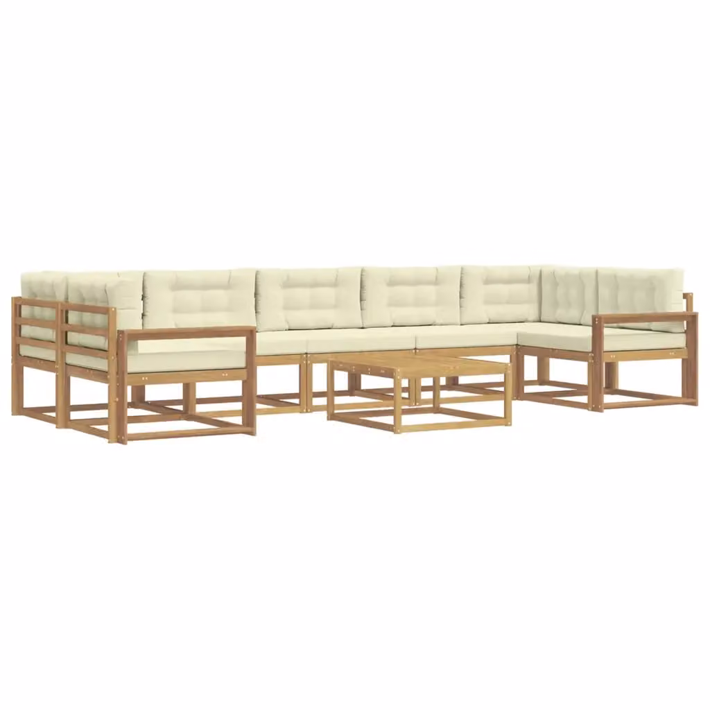 Set di divani da esterno a L con tavolo da caffè vidaXL, composto da 6 pezzi in legno di acacia trattato, colori bianco e beige – 2