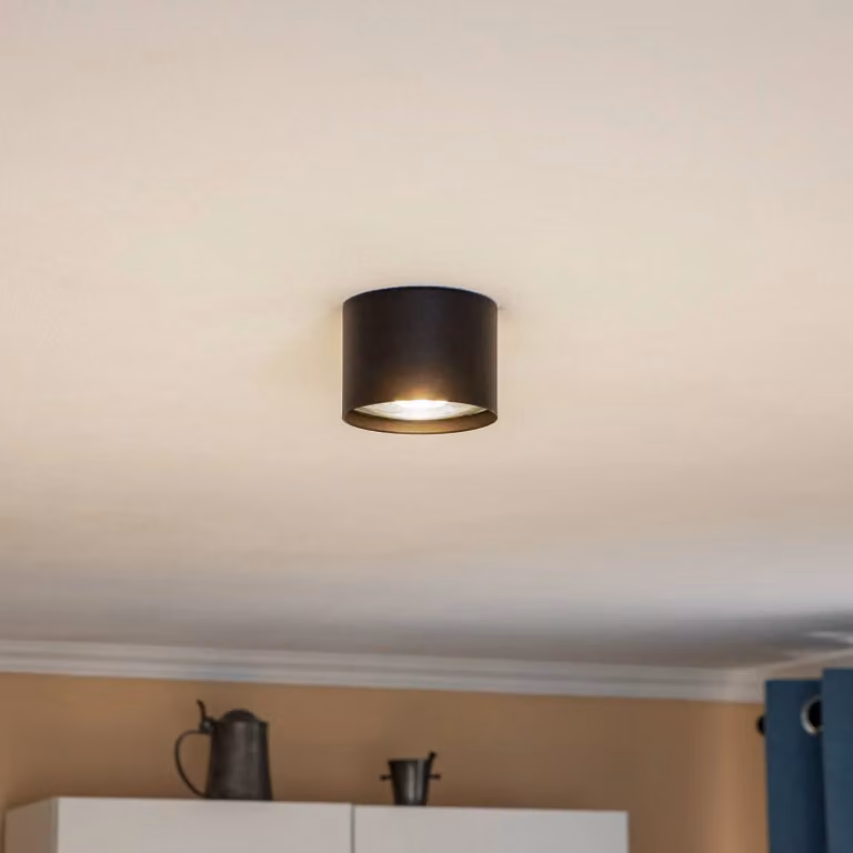 Faretto da soffitto Chloe, nero, Ø 11,5 cm, acciaio rigido Chloe Argon, dimmerabile, Nero, Soggiorno / Sala da pranzo, Metallo, Moderno, Faretto alogeno