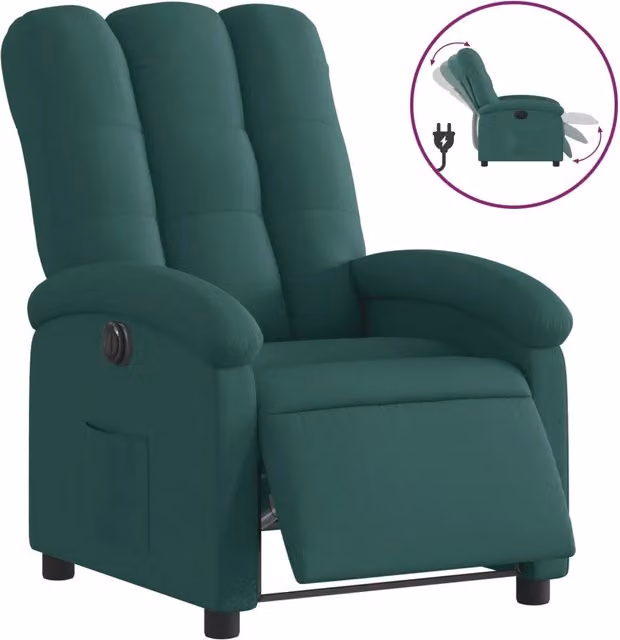 Poltrona | Sedia Relax Elettrica Reclinabile Verde Scuro in Tessuto