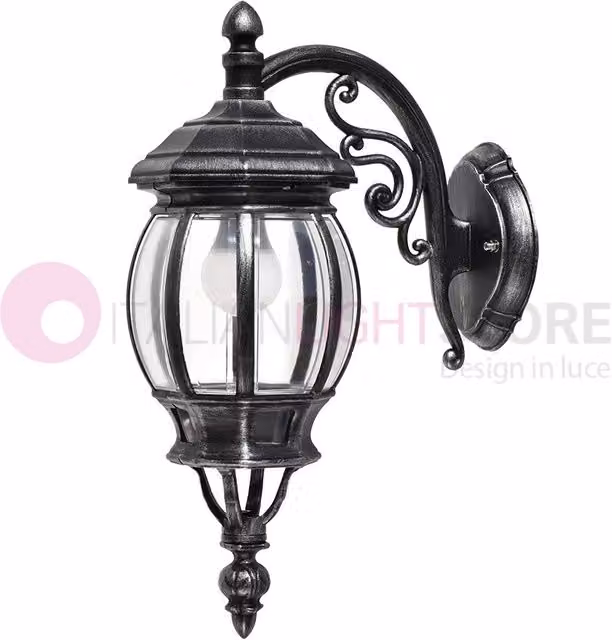 Applique ENEA GARDENLIGHT in alluminio per esterno, lanterna classica nero-argento, H: 48 cm, L: 30 cm, P: 30 cm